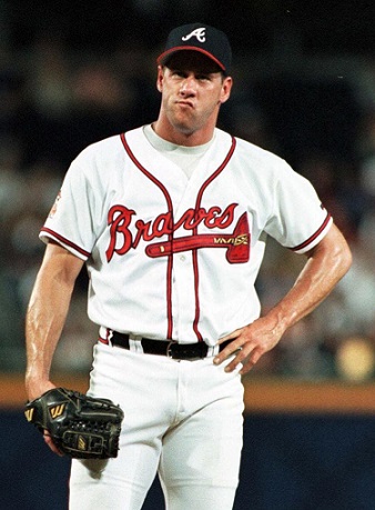 Richmond Braves' relief pitcher John Rocker talks with teammate